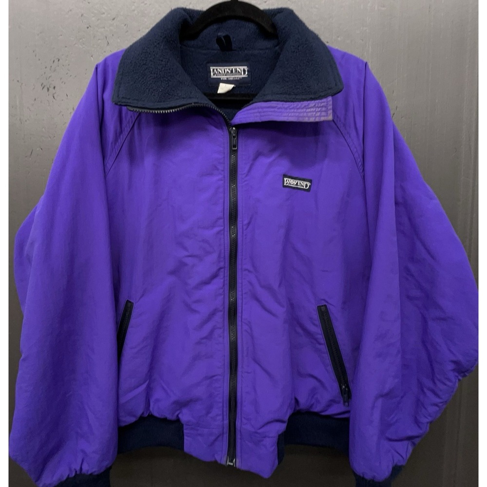 Vtg Lands End Squall Jacket Women M Purple Fleece Lined Zip Pockets Outdoor USA